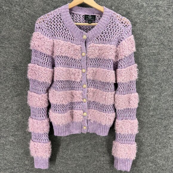 Sweaters - Giuliana Cardigan Women S Small Purple Striped Wool Knit Button Long Sleeve